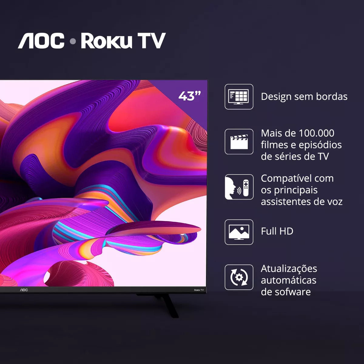 Smart Tv 43'' Full Hd Com Roku Tv 43s5135/78g Aoc Bivolt - Image 4