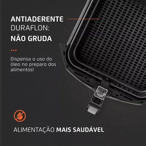 Imagem 2 de 7 de Fritadeira Air Fryer Afn-80-bi 8 Litros 1900w Mondial Cor Preto/Inox 110V