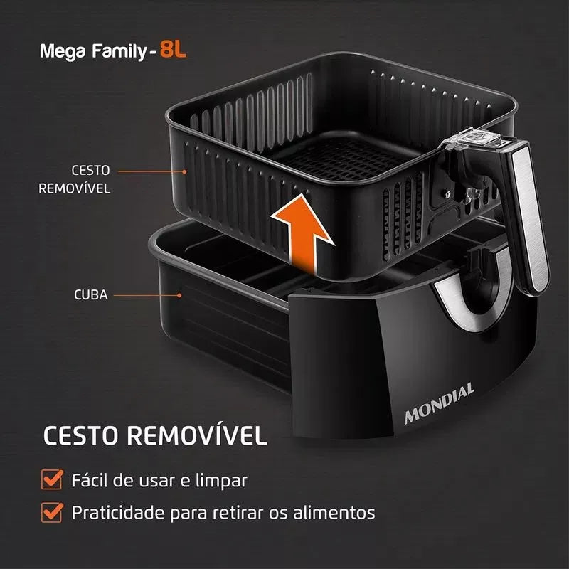 Fritadeira Air Fryer Afn-80-bi 8 Litros 1900w Mondial Cor Preto/Inox 110V - Image 3