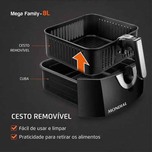 Imagem 3 de 7 de Fritadeira Air Fryer Afn-80-bi 8 Litros 1900w Mondial Cor Preto/Inox 110V