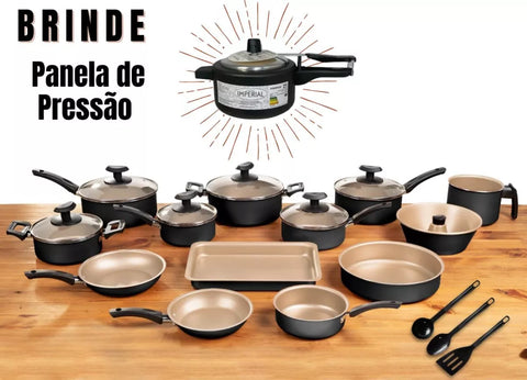 Conjunto Panelas 17 Pc Antiaderente Brinde Panela Pressão - Image 1