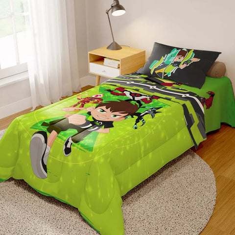 Edredom Infantil Solteiro Ben 10 Cor Verde Desenho Do Tecido - Image 1