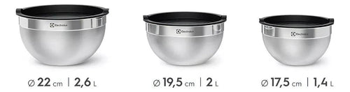 Imagem 4 de 5 de Conjunto Bowls Tigelas Inox Com Tampa Plástica - Electrolux