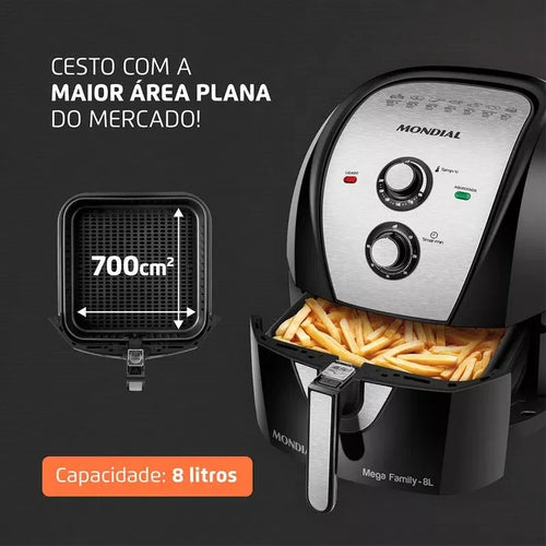 Imagem 5 de 7 de Fritadeira Air Fryer Afn-80-bi 8 Litros 1900w Mondial Cor Preto/Inox 110V